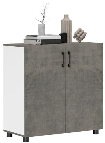 HOMCOM Aparador de 2 Puertas de Cierre Suave Aparador de Salón con Estante Mueble Auxiliar para Cocina Dormitorio Entrada 80x37x80 cm Gris Cemento y Blanco Brillo