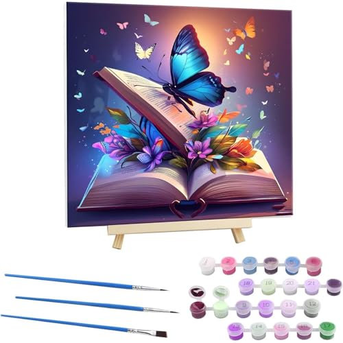 Peinture par Numero Adultes Le livre magique, - Avec Cadre - DIY Peinture Acrylique pour Adultes Enfants Débutants Facile sur Toile Avec Peintures et Pinceaux Decoration Maison Cadeau 80x80cm A-632