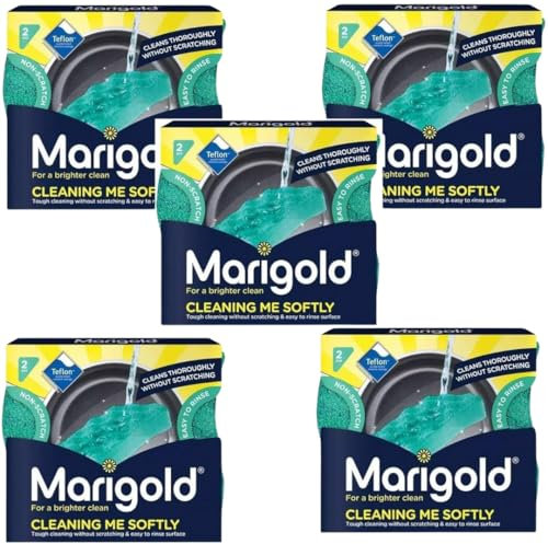 Marigold Cleaning Me Softly Non-Scratch Teflon Foam Scourer Sponges - Pack of 2, Ideal for Non-Stick Pans & Delicate Surfaces, Lifts Dirt Without Scratching (5 x Twin Pack)
