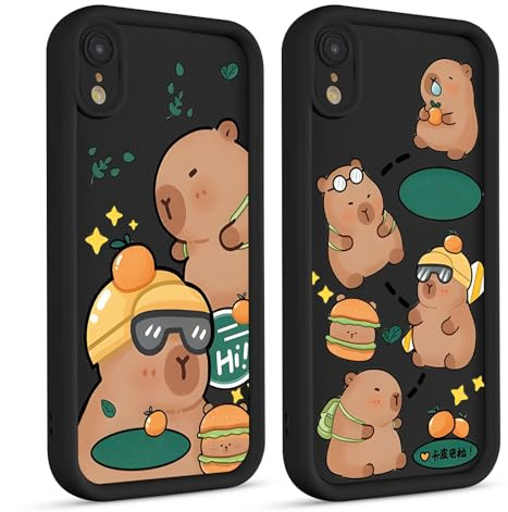 Yimctoie 2 Stück Cute Anime Handyhülle für iPhone XR Hülle 6.1, Niedlich Karikatur Tier Capybara Aesthetic Muster Design mit Weiche Stoßfest TPU Silikon Schutzhülle Dünn Mädchen Bumper Case, Anime
