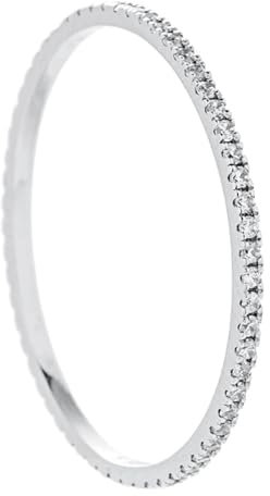 Lirzxin Anello Fidanzamento Donna Oro Bianco 18K, Anello Vintage Donna Diamante Rotondo A Fila Sottile Anelli per Mamma, Fidanzata, Sposa Oro Bianco Misura 6,75