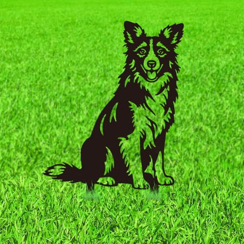 WADORN Dekorative Gartenstecker Aus Metall Mit Border Collie, Schwarze Hunde Silhouette Metallstatuen de Außenbereich Tiergeschenke Für Frauen Männer Hundeliebhaber Gartendekor Für Terrasse Garten