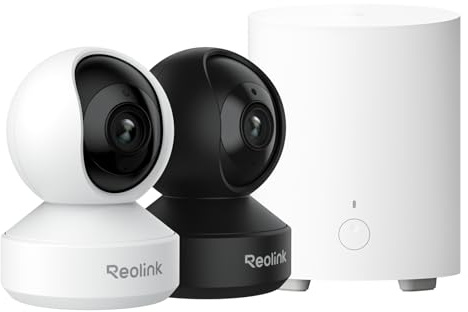 Reolink Home Hub Mini mit E1 Zoom Weiß x1 + E1 Zoom Schwarz x1, 4K PTZ Dual-Band WLAN Überwachungskamera Innen, Babyphone mit Kamera, 3X Optischer Zoom, Auto-Tracking, Hundekamera, KI-Erkennung