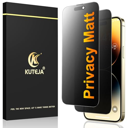 Kuteja Matt Panzerglas Sichtschutz für iPhone 14 Pro Max [2 Stück], 9H Härte Anti Spähen Full Screen Matte Schutzfolie, Anti-Fingerabdruck, Blendschutz Privacy Folie