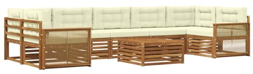 vidaXL Outdoor-Sofagarnitur mit Kissen 8 pcs Natur und Creme, Moderner Garten-Sofa, L-förmige Möbel, Terrassen-Lounge, Sitzgruppe für draußen, bequem im Garten