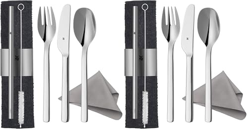 WMF my2Go, Edelstahl, Besteck Set 8-teilig, Outdoor Reisebesteck Set 1 Person, Campingbesteck mit Etui, Wanderbesteck umweltfreundlich, Strohhalm, Reinigungsbürste, Camping Zubehör Geschenk