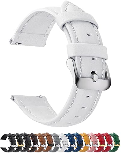 Fullmosa 12 Farben Uhrenarmband, Axus Serie Lederarmband Ersatz-Watch Armband mit Edelstahl Metall Schließe für Herren Damen 22mm Weiß