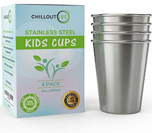 CHILLOUT LIFE Stainless Steel Cups for Kids 8 oz - Stainless Steel Cups for Home & Outdoor Activities, BPA Free Healthy Unbreakable Premium Metal Drinking Glasses (4-Pack)