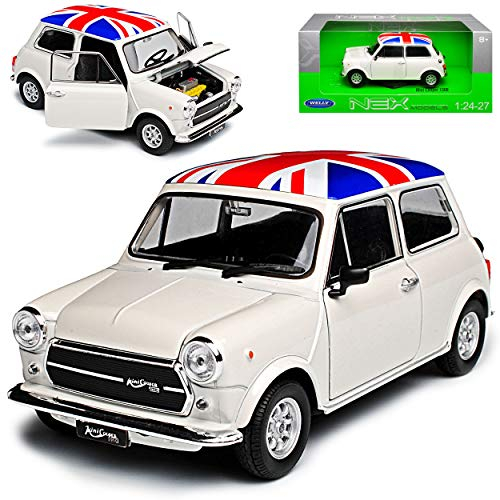 Welly Mini Cooper Ur Modell Weiss mit Flagge Union Jack Grossbritanien 1959-2000 1/24 Modell Auto mit individiuellem Wunschkennzeichen