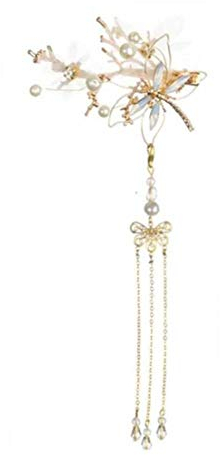 Brauen Haarnadel Kopfschmuck-Blumen-Troddel-Haar-Verzierung Chinesische Alte Dynastie Prinzessin Kopfbedeckungen Fairy Haarschmuck Libelle Haarspange