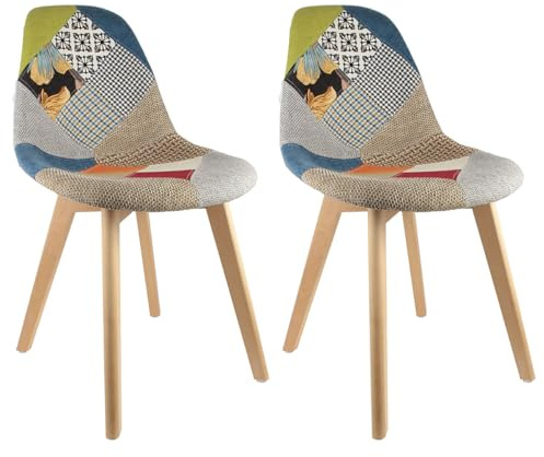 AltoBuy Patchwork - Lot de 2 Chaises Scandinaves Multicolore