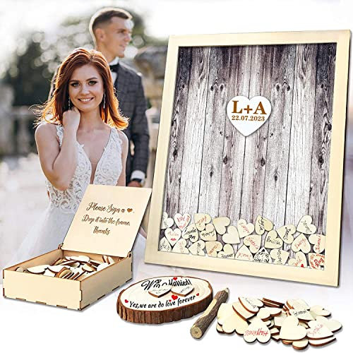 Wedding GuestBook Alternative Pen Sign Drop Top Wooden Frame for Baby Shower Birthday Party Decoration 120 Hearts