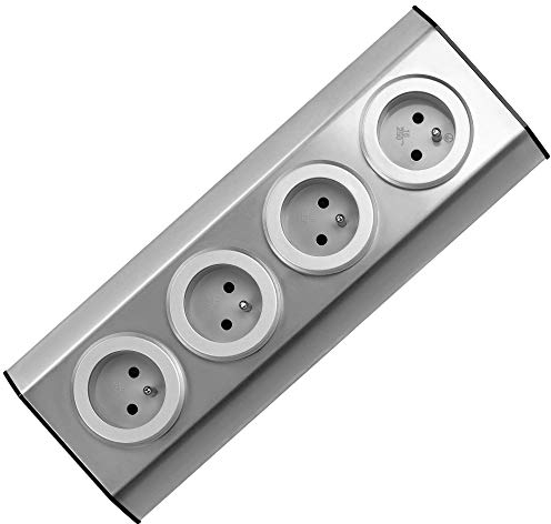 ORNO FS-1 Multiprise Electrique 4 compartiments avec sécurité enfants, montage en saillie à 45 °, idéal pour cuisine, bureau et plan de travail, 3680W 16A (4 fois sans câble)