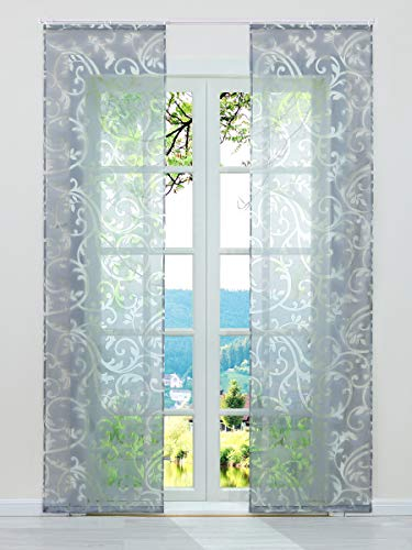ESLIR Schiebegardinen Ausbrenner Flächenvorhänge Set 2er Gardinen mit Klettband Schiebevorhang Transparent Vorhang Grau BxH 57x145cm 2 Stück