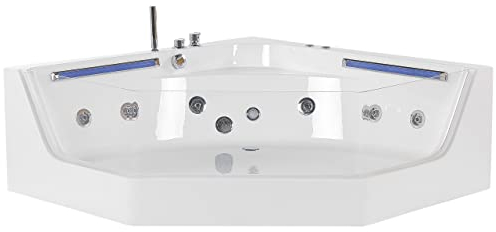 Whirlpool-Badewanne weiß Eckmodell mit LED 7 Farben 211x150 Sanitäracryl Caceres