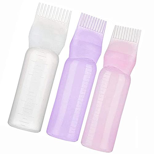 POFET 3 botellas aplicadoras de peine, peine de botella con escala graduada para teñir el cabello, tratamiento esencial del cuero cabelludo