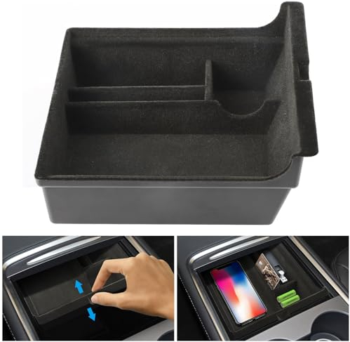 Linkstyle Tesla Model 3 Model Y Centre Console Organiser Armrest Storage, Armrest Hidden Cubby Drawer Storage Box with Pen and Card Holder for Tesla Model 3 Y 2021 2022 2023