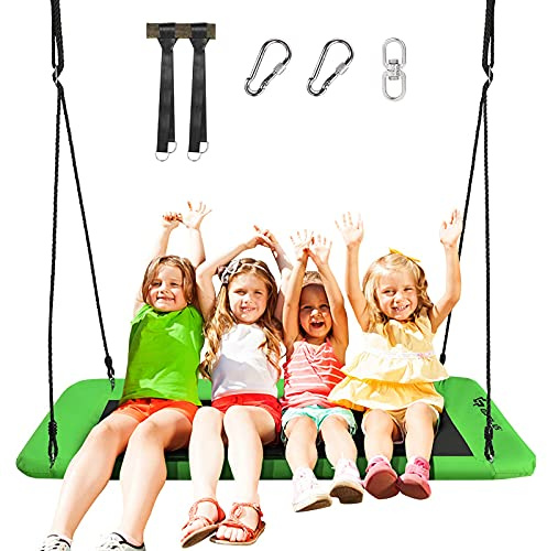GYMAX 150 x 80 cm Baumschaukel, Nestschaukel für Kinder & Erwachsene, Hängeschaukel Gartenschaukel mit 100-180 cm höhenverstellbaren Seilen, bis 317 kg belastbar, Indoor & Outdoor geeignet (Grün)