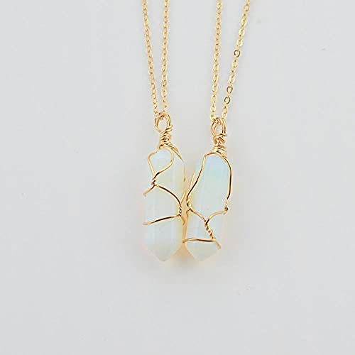 Hexagon Natural Quartz Pendant Copper Wire Wrapped Stone Neckalce Charm Genuine Stone-Opal