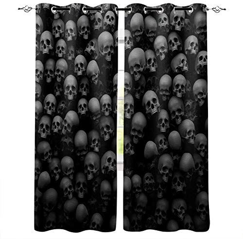 MXYHDZ Blickdicht Vorhang für Schlafzimmer - Schwarz Horror Totenkopf Stil - 3D Druckmuster Öse Thermisch isoliert - 280 x 245 cm - 90% Blickdicht Vorhang für Kinder Jungen Mädchen Spielzimmer