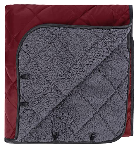 REDCAMP Waterproof Warm Blanket with Sherpa Lining, 200x150 cm Throw Blanket for Cold Weather Windproof Camping stadium Outdoor Travel sports,Washable Red Wine