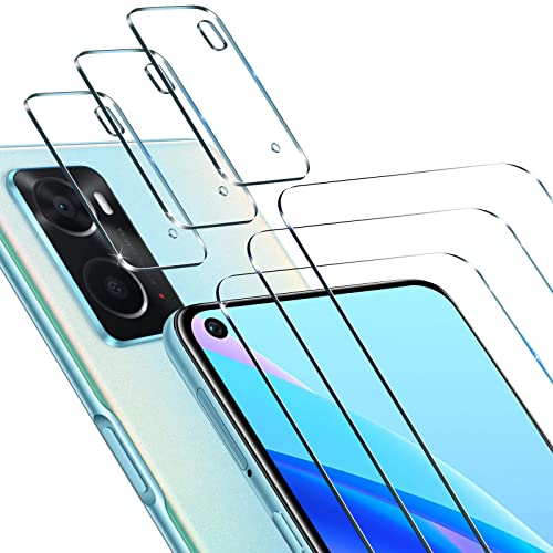 ivoler 3+3 Stück Schutz Glas für Oppo A76 4G / Oppo A36 4G, 3 Stücke Schutzfolie Mit 3 Stück Kameraschutz, 9H Härte, HD Klar, Anti-Kratz, Anti-Bläschen