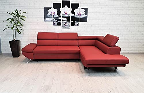 Quattro Meble Kirschfarbe Long Life Echtleder Ecksofa Varsovia 278 x 210 Sofa Couch mit Schlaffunktion und mit Kopfstützen Echt Leder Eck Couch viele Farben (Ecke Rechts 278x210 cm)