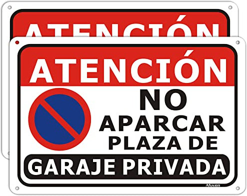 Cartel Atencion No Aparcar Plaza de Garaje Privada 30x20cm Señaletica de prohibicion Aparcar Señal Garaje Privada Letrero de metal de Aluminio impermeable resistente a la decoloración 2 piezas