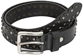 Unisex Gürtel Echtleder mit Nieten Robuster Nietengürtel Ledergürtel Schwarz 90