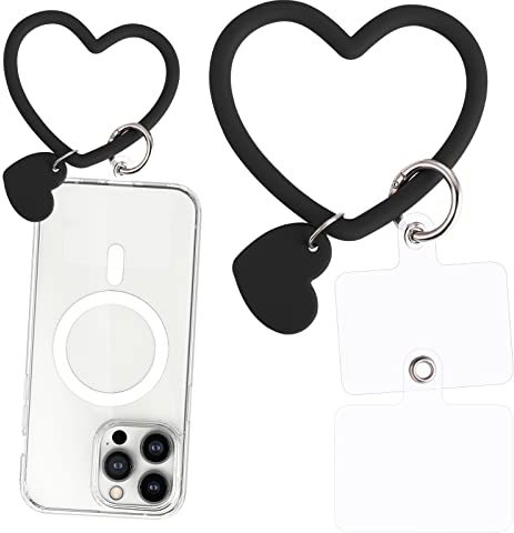 TIESOME Cordón para teléfono con Lazo cardíaco, Correa de Mano para teléfono Inteligente con Soporte para Llavero Compatible con la mayoría de teléfonos Inteligentes (Negro)