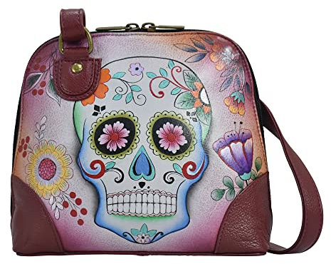 Anna by Anuschka Borsa a tracolla a triplo scomparto in vera pelle, Teschi di zucchero, Taglia unica