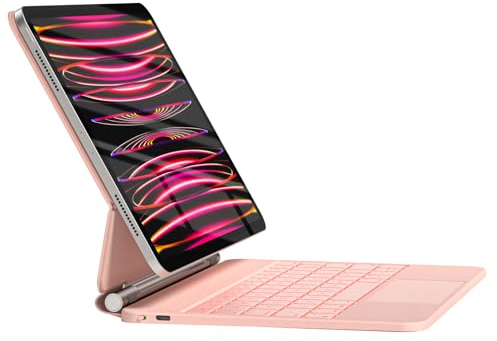 HOU iPad Air 5th &4th Generation Case mit Tastatur für iPad Pro 11 Zoll (4th / 3rd / 2nd / 1st) Gen 2022, Magic-Stand Tastaturhülle, Multi-Touch-Trackpad, QWERTZ,Rosa