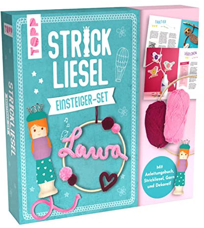 TOPP Meine erste Strickliesel - Bastelset: Buch (32 Seiten) mit Strickliesel, Garn in 2 Farben und Holzreifen, White
