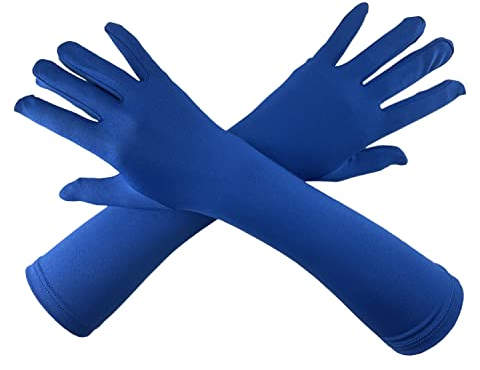 Chendvol Herren und Damen 38,1 cm Ellenbogenlänge 20er Jahre Stretchy Cosplay Kostüm Handschuhe (blau)
