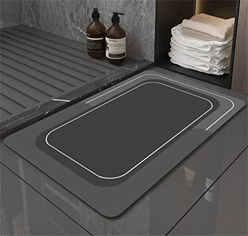 Badematte Rutschfester Badezimmerteppich Absorbierender Badteppich 60x90cm Duschmatte Schnelltrocknende Badematte Home, Badvorleger Rutschfest Waschbar, Bad Teppiche Badezimmermatte Dunkelgrau