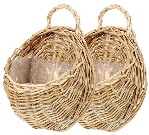 Wandkorb Rattan Zimmerpflanzen 2 Stücke Geflochtener Blumenkorb Ratten Stroh Blumentopf mit Griff Seegras Pflanzkorb Übertopf Pflanzgefäß Hängetopf für Balkon Garten Hochzeitsdeko