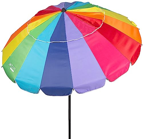 AKTIVE 62280, Sombrilla playa anti viento plegable e inclinable Multicolor Ø240 cm, Con protección UV 50, paravientos playa, sombrilla parasol grande, parasol playa arco iris, sombrillas para playa