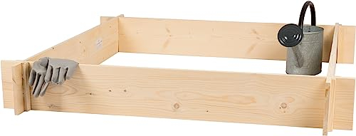 needs&wants® Große Hochbeet-Umrandung aus Holz für Garten Terrasse, Pflanzbeet Bausatz XL quadratisch, Blumenbeet Kräuterbeet Beetumrandung niedrig deko, 120 x 120 x 17,5 cm, braun