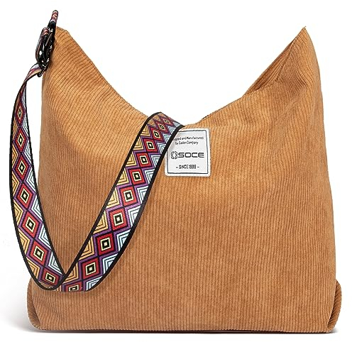OSOCE Damen Cord Tasche Umhängetasche Groß Canvas Handtasche Shopper Tasche Casual Schultertasche Perfekt Schule Reisen Einkauf