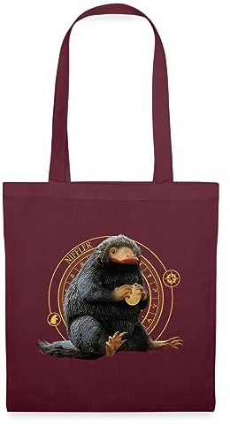 Spreadshirt Phantastische Tierwesen Niffler mit Gold Einkaufstasche, One size, Burgunderrot