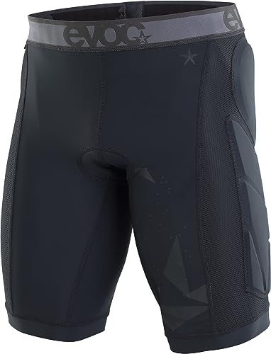 EVOC CRASH PANTS BIKE, Radlerhose (Hüftprotektoren, ELASTIC INTERFACE Sitzpolster, recyceltes Mipan Nylon, inkl. geruchshemmender Technologien, maschinenwaschbar, Größe: S), Schwarz
