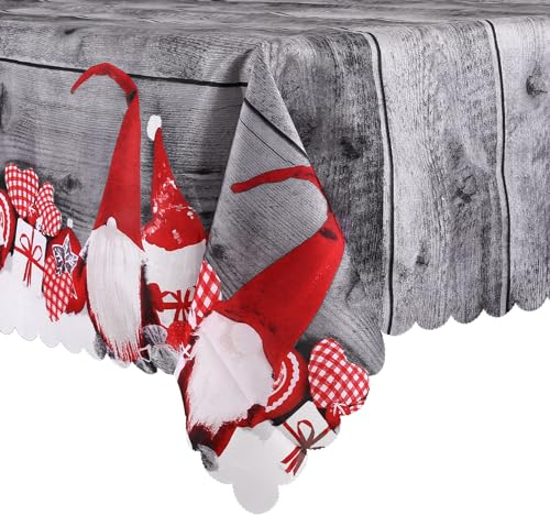 Fontien Weihnachtstischdecke, 180x150 cm Rechteckige Lang Weihnachten Tischdecke, Tischläufer Rot, Tischdecke Esstischdecke Waschbar, für Wohnzimmer, Esszimmer, Party, Grau und Rot