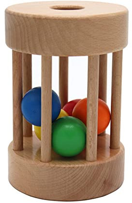 Montessori Kugeln Zylinder Rolltrommel Holz Rassel Rollen Spielzeug Krabbelspielzeug Für Babys 6-12 Monate Unbemalte Außenseite Baby Holzspielzeug Rassel Glocke Rolltrommel Montessori 12-18 Monate 0-6