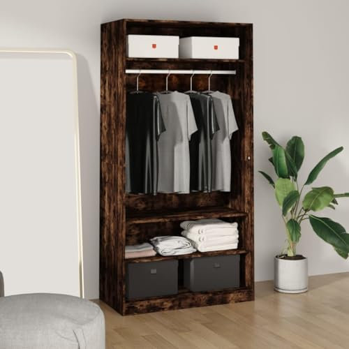 Homgoday Schrank aus Sperrholz, Farbe Eiche rauchfarben, 100 x 50 x 200 cm