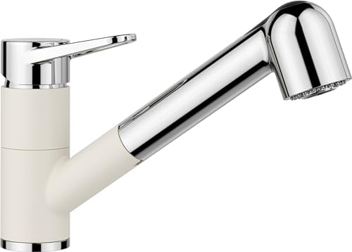 BLANCO WEGA-S II | Küchenarmatur in softweiß/chrom | Hochdruck | Mit herausziehbarem Schlauch | Rückflussverhinderer | Keramik Kartusche | Gesicherte Wasserqualität & wassersparend