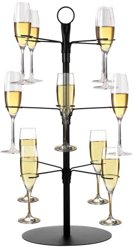 Lnrueg 3 Tier Cocktail Tree Stand - 12 Holders Wine Glass Holder Stand, High-footed Metal Hanging Rack