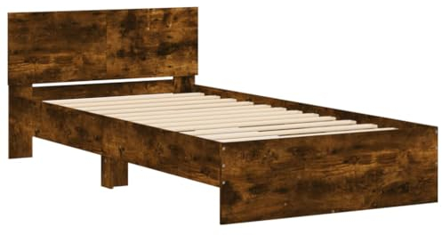 vidaXL Bettgestell, Bettrahmen mit Lattenrost, Bett Gästebett mit Kopfteil, Einzelbett Schlafzimmerbett Schlafzimmermöbel, Räuchereiche 100x200cm Holzwerkstoff
