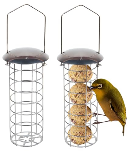 ADEPTNA Deluxe Set of 2 Garden Hanging Wild Bird Feeder Container Outdoor - Water Resistant Great for Attracting Birds (FAT BALL FEEDER)