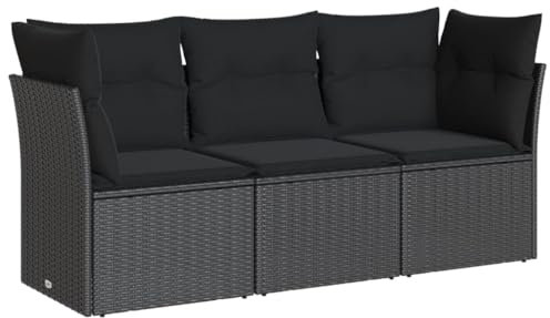 vidaXL Garten Sofa Garnitur 3-TLG., Gartenmöbel Set mit Kissen Stauraum, Sitzgruppe für Garten Terrasse, Modular Gartensofa Lounge, Schwarz Poly Rattan