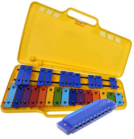 ROCKSTAR MUSIC - Pack de Xilófono AX25N3 y Armónica L418 Instrumento Musical, Metalófono, Carrillón, Glockenspiel 25 Notas Metálicas Mazas y Estuche